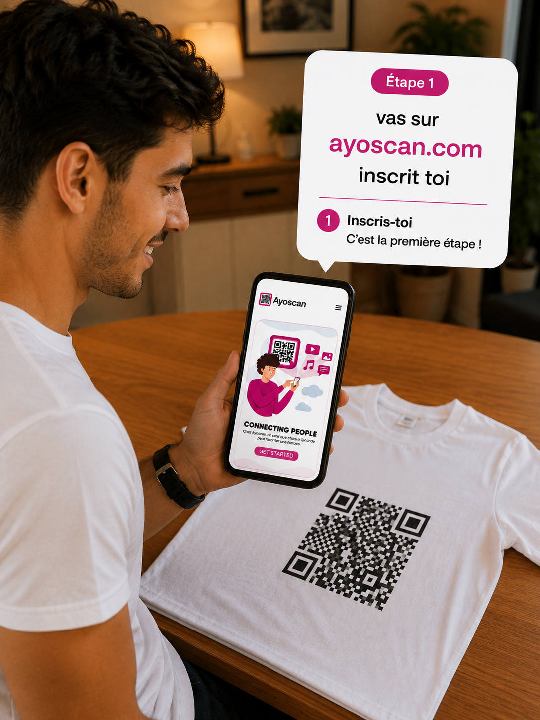 T-shirt Blanc – QR Code Noir 2