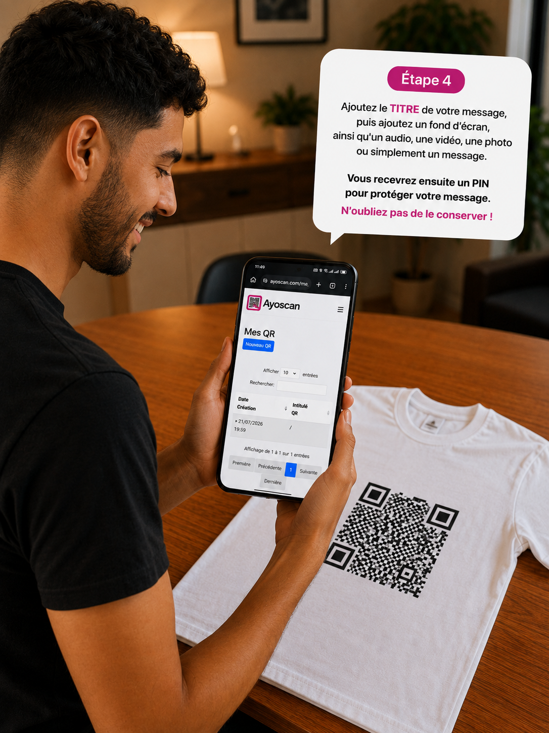 T-shirt Blanc – QR Code Noir 5