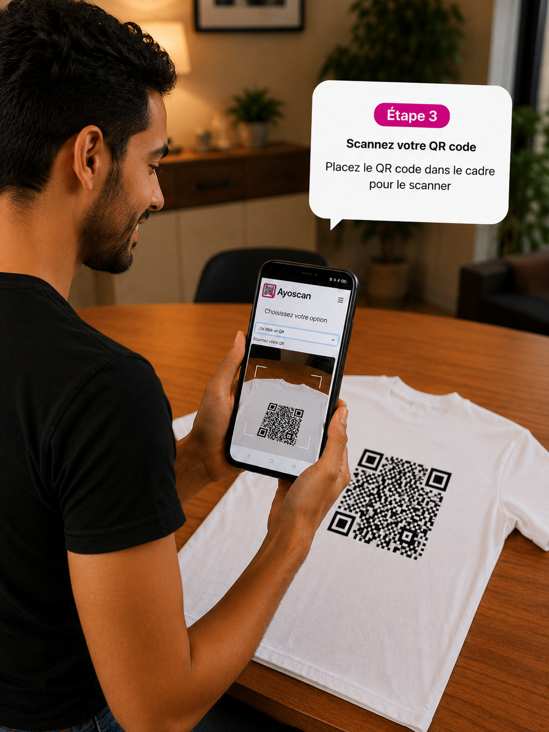 T-shirt Blanc – QR Code Noir 4