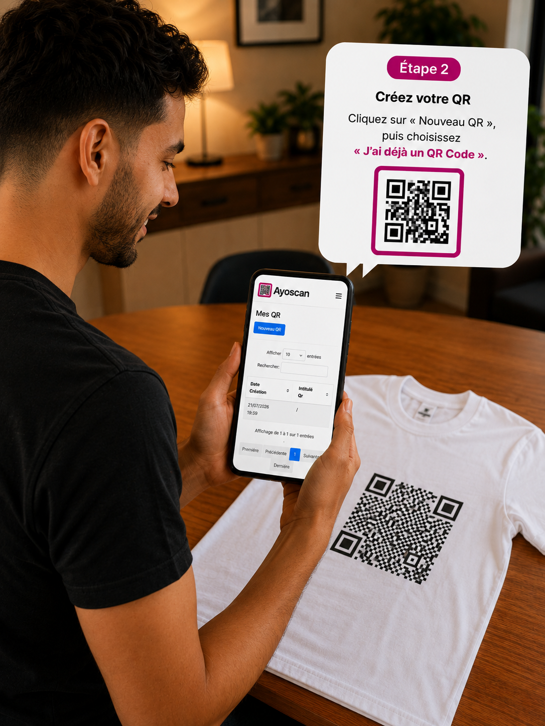 T-shirt Blanc – QR Code Noir 3
