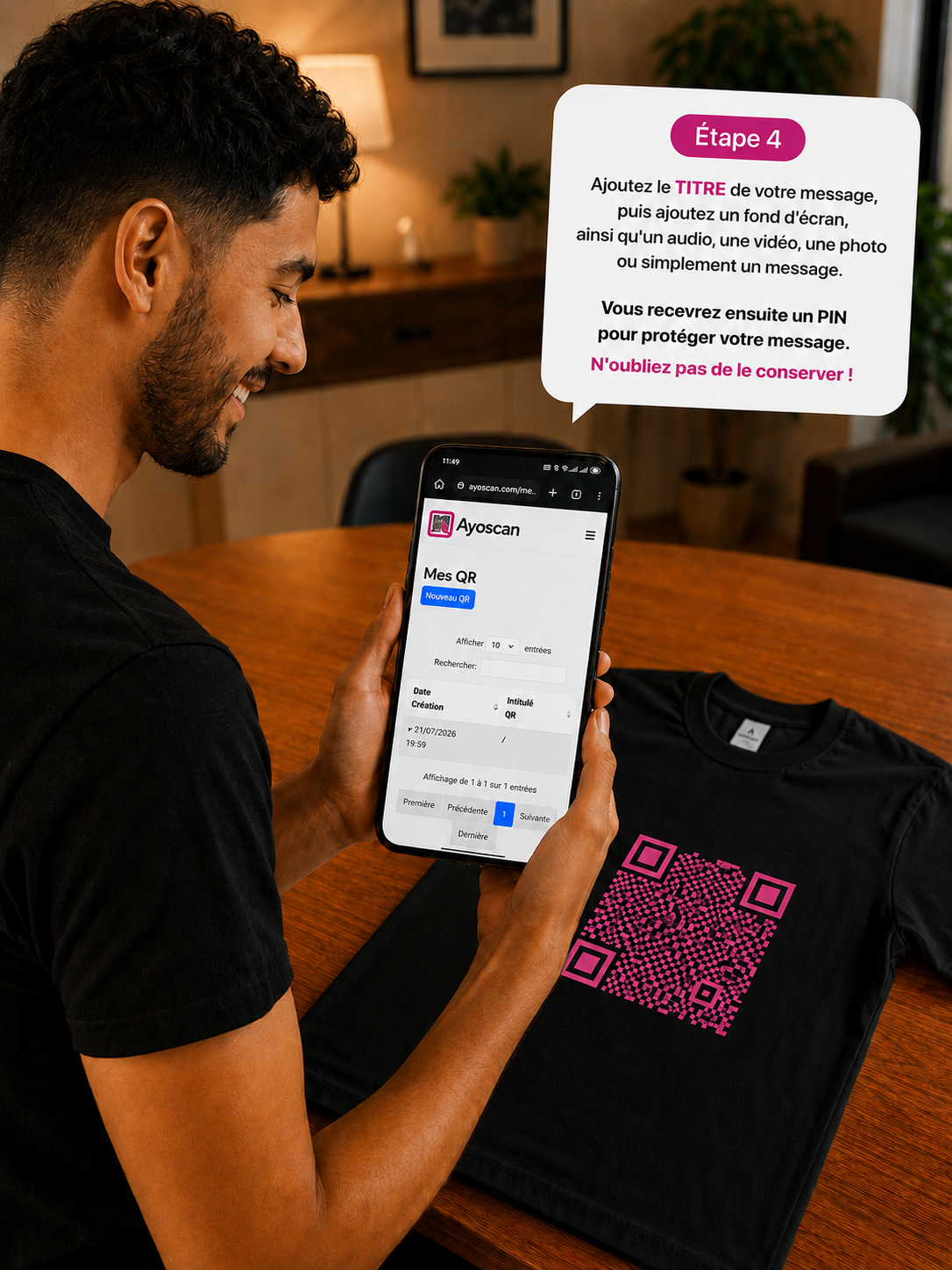 T-shirt Noir – QR Code Rose 5