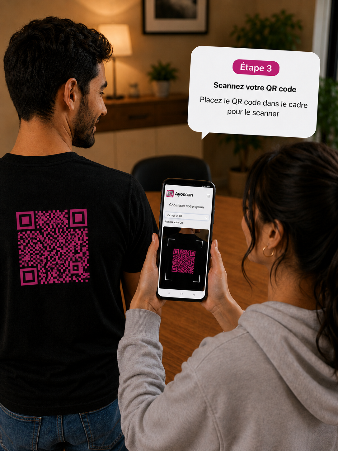 T-shirt Noir – QR Code Rose 4