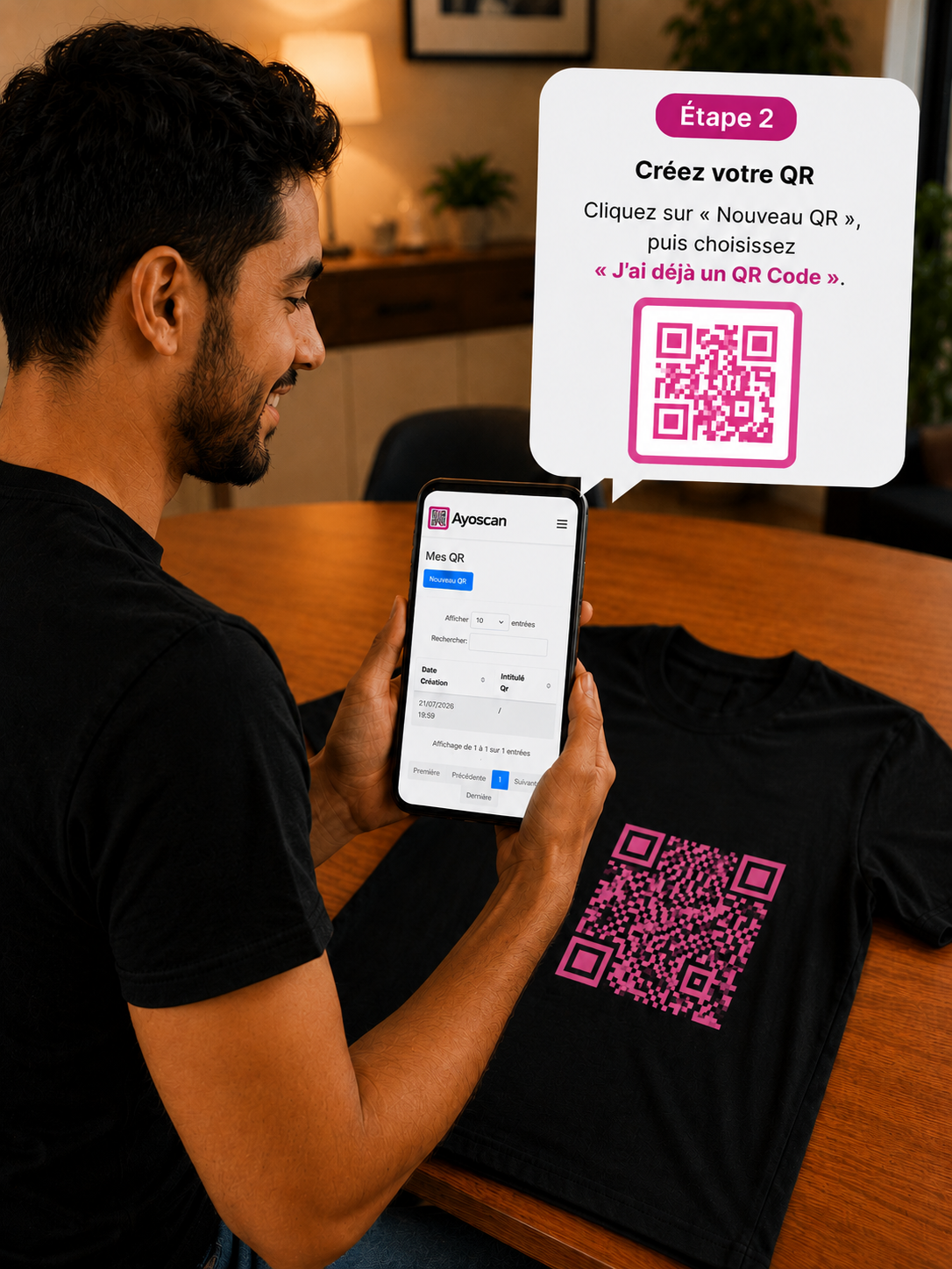 T-shirt Noir – QR Code Rose 3