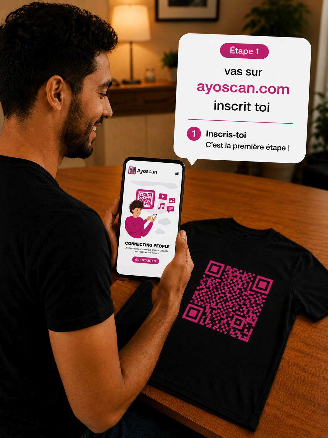 T-shirt Noir – QR Code Rose 2
