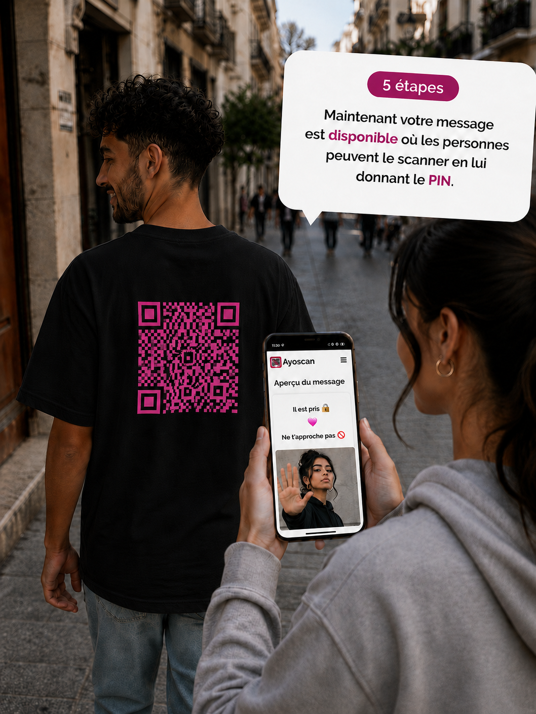 T-shirt Noir – QR Code Rose 6