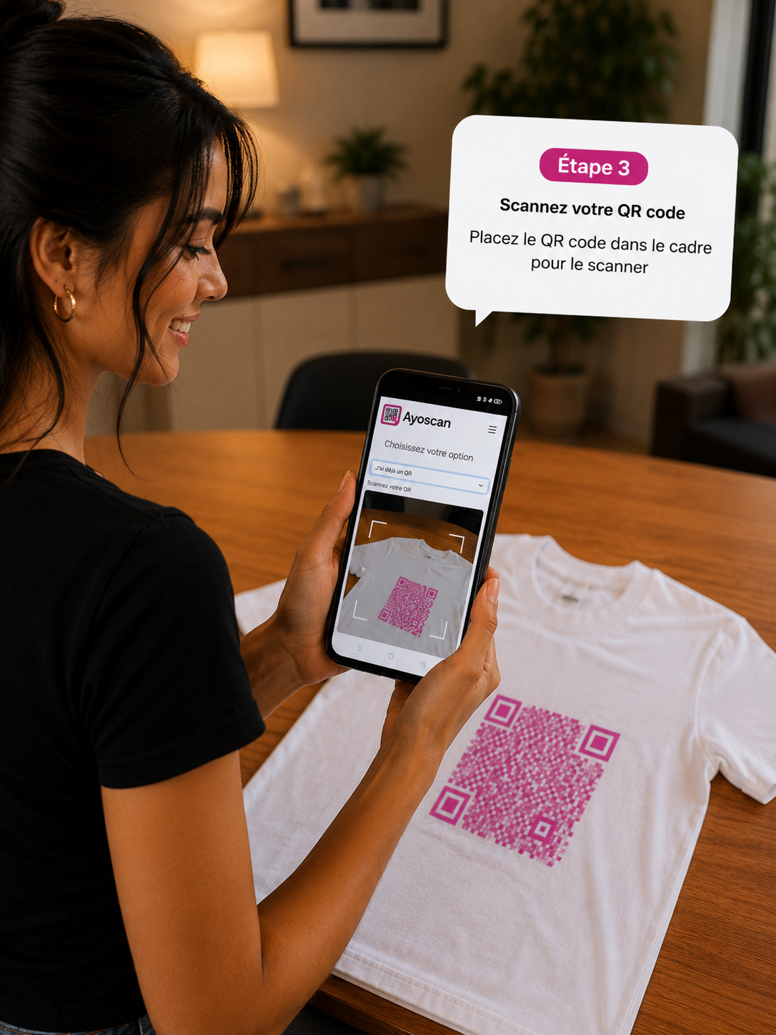 T-shirt Blanc – QR Code Rose 4