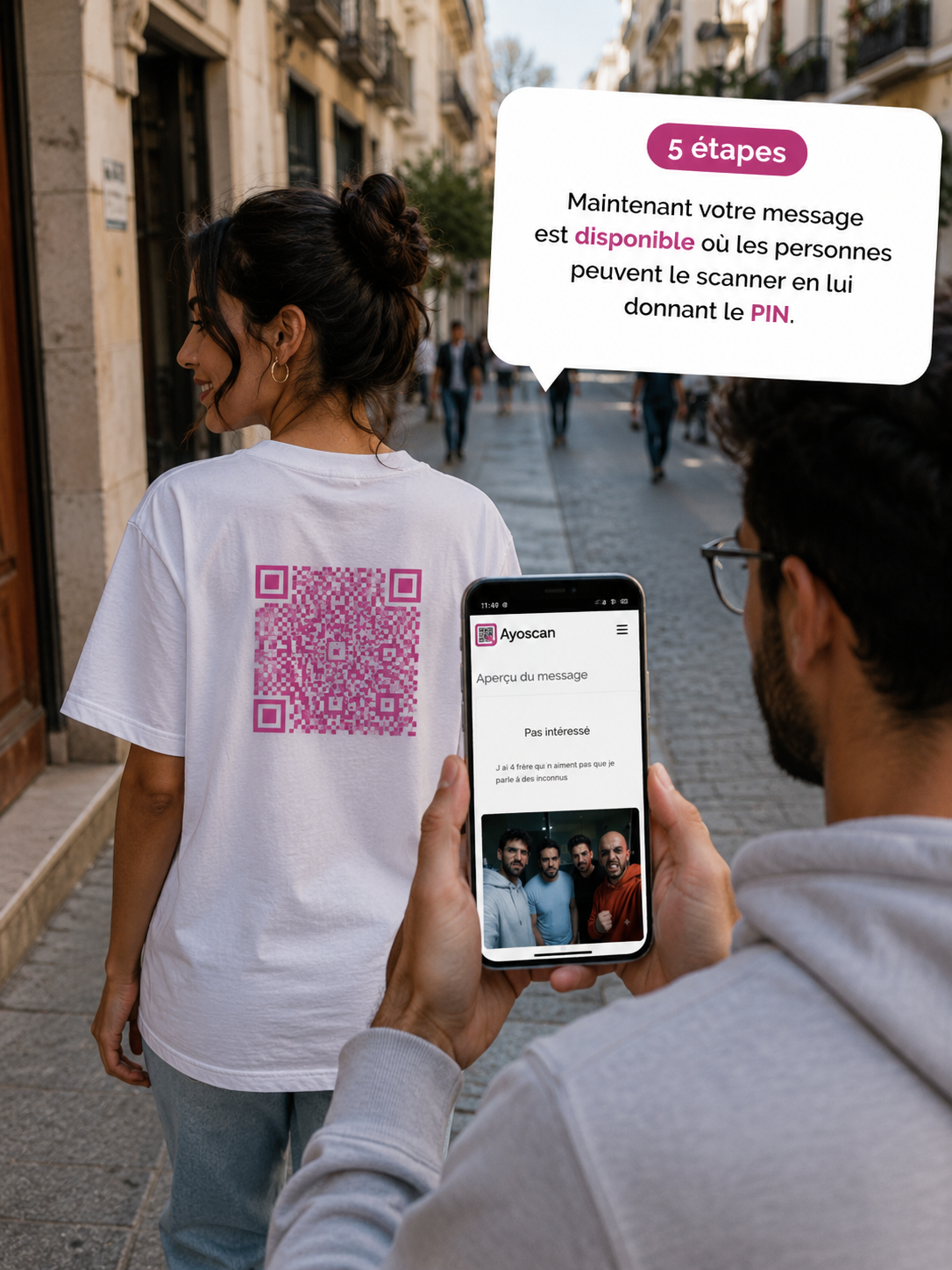 T-shirt Blanc – QR Code Rose 6