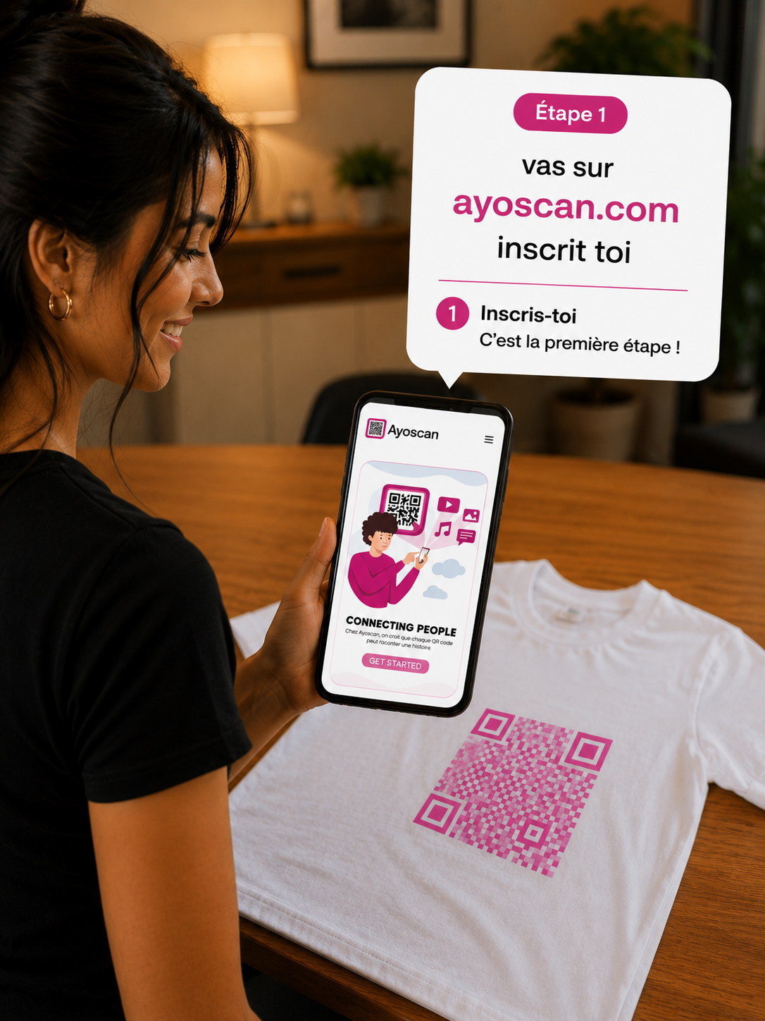 T-shirt Blanc – QR Code Rose 2