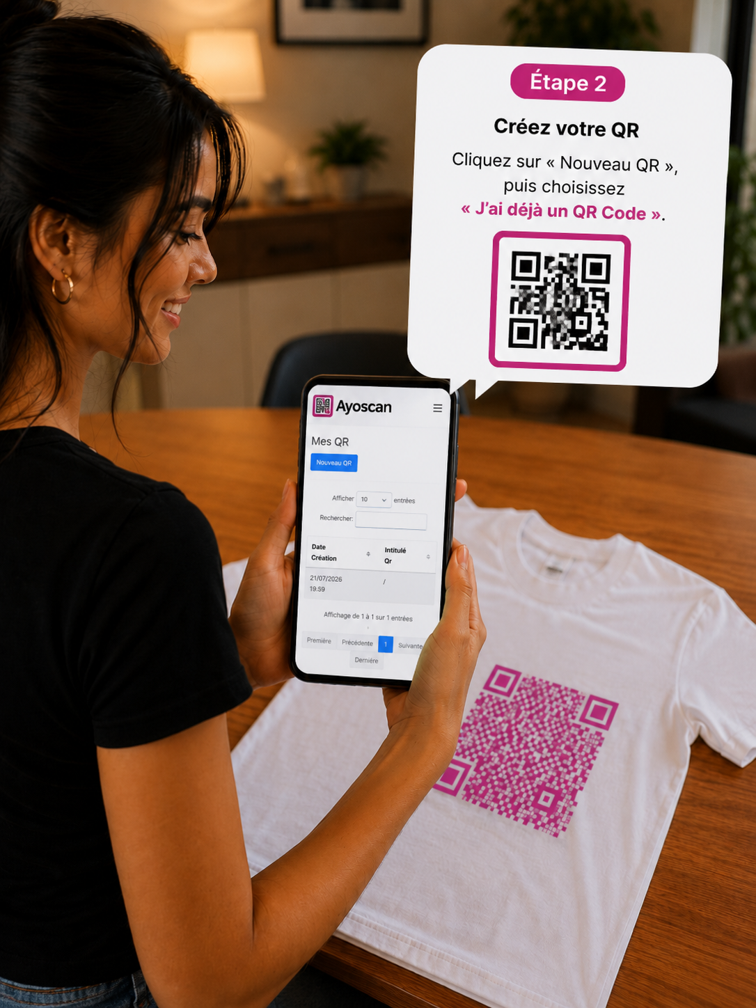 T-shirt Blanc – QR Code Rose 3